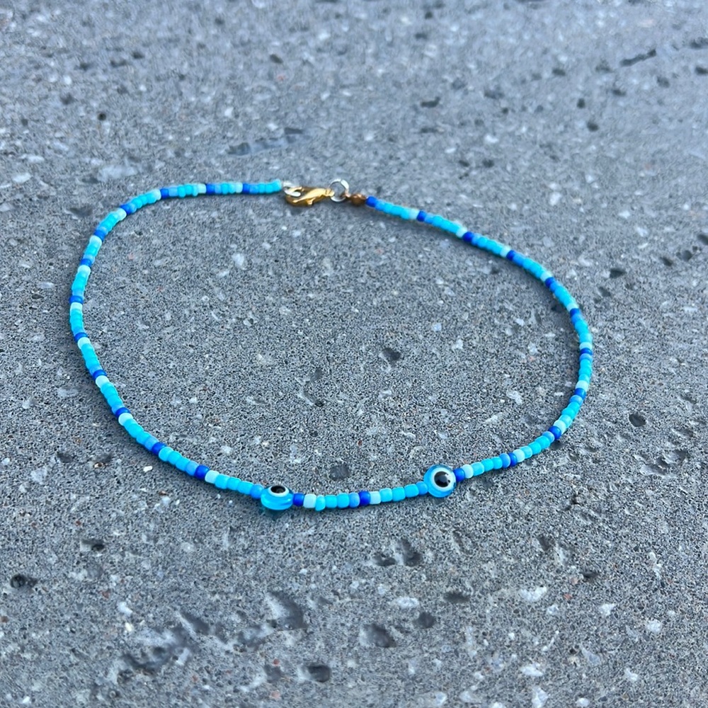 Handmade beaded beach choker with evil eyes!!!